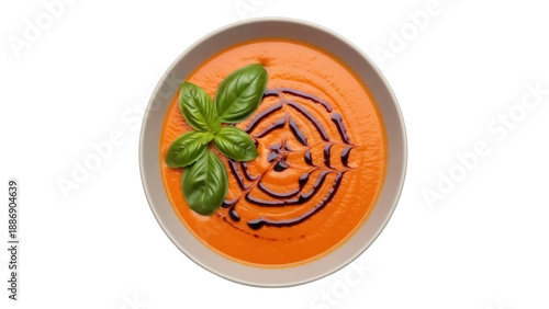 Εκτύπωση καμβά Isolated cream tomato soup with basil and balsamic glaze, delicious elegant appe