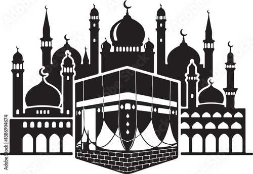 Sacred Silhouette: A striking black and white depiction of a holy site, embodying the essence of faith and cultural significance.