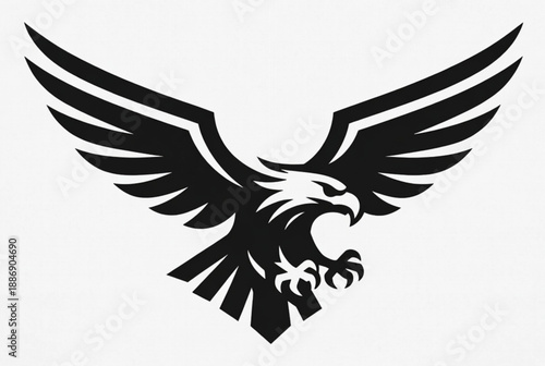 Flying eagle silhouette mascot logo or emblem on white background