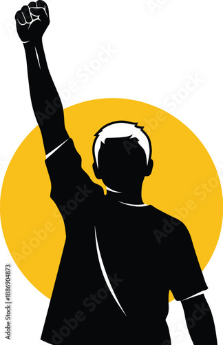 Man standing with raised fist in protest or solidarity gesture