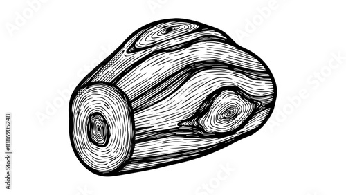 Black and white illustration of a tree trunk cross-section with growth rings