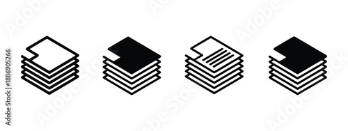 Stacked Paper Document Icons, contract and financial document symbols, blank sheets, business files vector illustration, office paperwork, documentation, professional vector design.