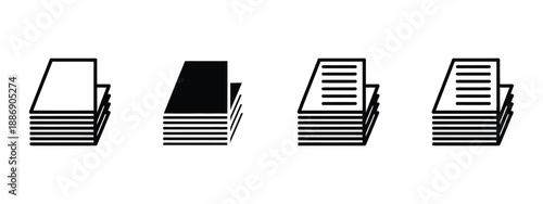 Stacked Paper Document Icons, contract and financial document symbols, blank sheets, business files vector illustration, office paperwork, documentation, professional vector design.