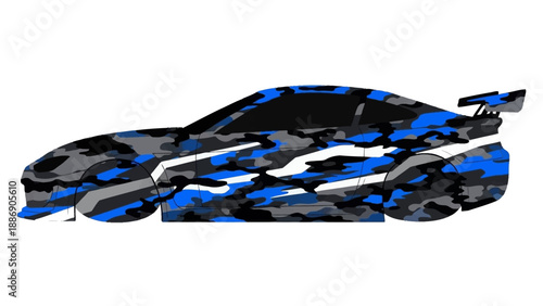 Blue Camouflage Car Side View.