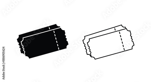 Two blank admission tickets are shown side by side, one filled silhouette and one outline version for graphic use.