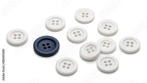 Collection of White Buttons with One Black Button.