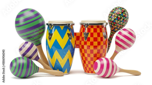 Colorful Maracas and Drums Musical Instruments.