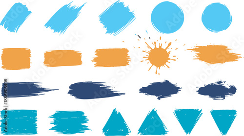 Collection of abstract watercolor paint splashes and shapes isolated on transparent background