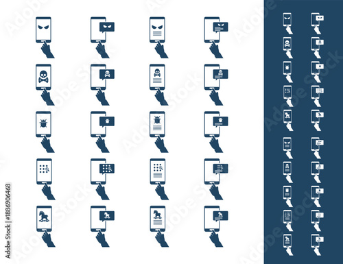 Mobile phone malware icon set	