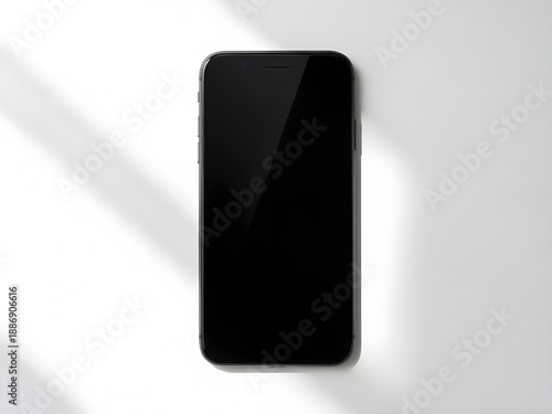 Wallpaper Mural Modern mobile device with a dark display for mockup purposes, elegantly positioned on a pristine white background under soft, diagonal light patterns Torontodigital.ca