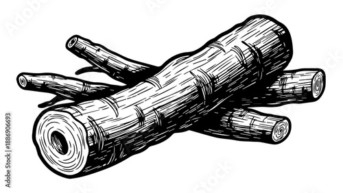 Black and white illustration of a bundle of bamboo stalks arranged diagonally