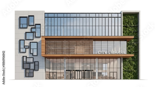 Modern Building Facade with Glass and Balcony.