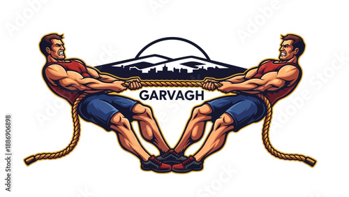 Two Men Engaged in Tug of War Competition.