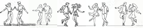 line art of a couple dancing happily together