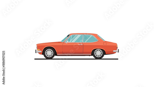 Vintage Orange Car Side View Illustration.