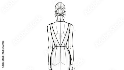 Woman Wearing Elegant Backless Evening Dress.