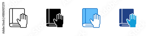Veracity Multiple Style Icon Design Vector - Closed book with raised hand gesture, representing truthfulness, data integrity, and information reliability