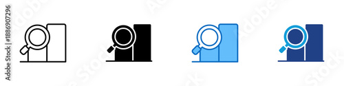 Trend Research Multiple Style Icon Design Vector - Magnifying glass over rising chart, representing trend research, market analysis, and pattern discovery