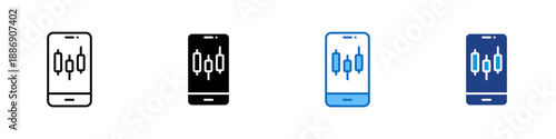 Mobile Market Multiple Style Icon Design Vector - Smartphone screen with market indicators, representing mobile trading, digital marketplace, and real time analytics