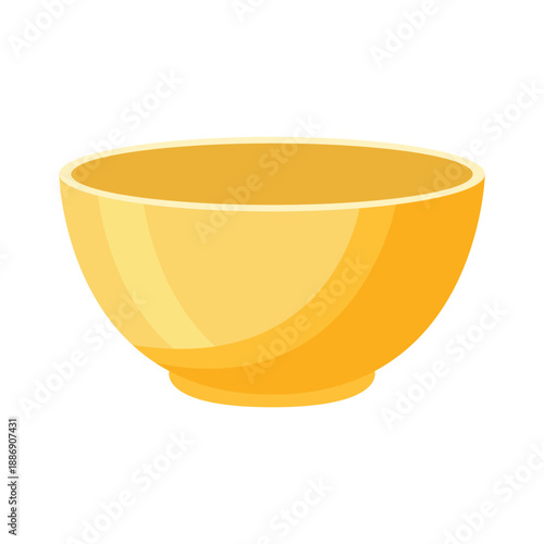 Yellow ceramic bowl flat vector illustration isolated on white background