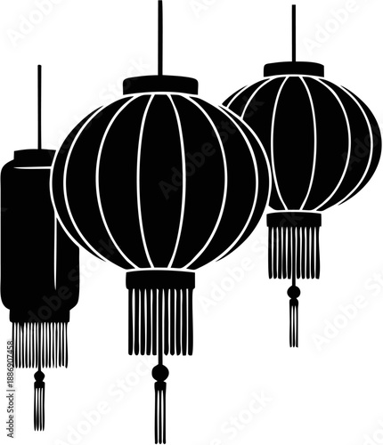 Black Chinese Lanterns Hanging Down.