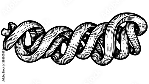 Black and white illustration of a DNA double helix structure