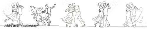 line art of a romantic old couple dancing on Valentine's Day