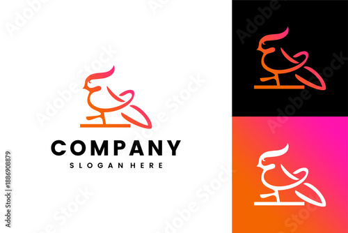 Modern Gradient Line Art Cardinal Bird Logo for Brand Identity
