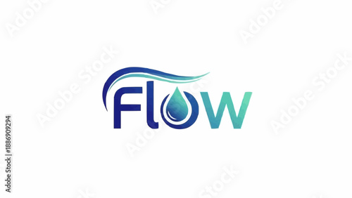Flow logo with water drop and wave elements.
