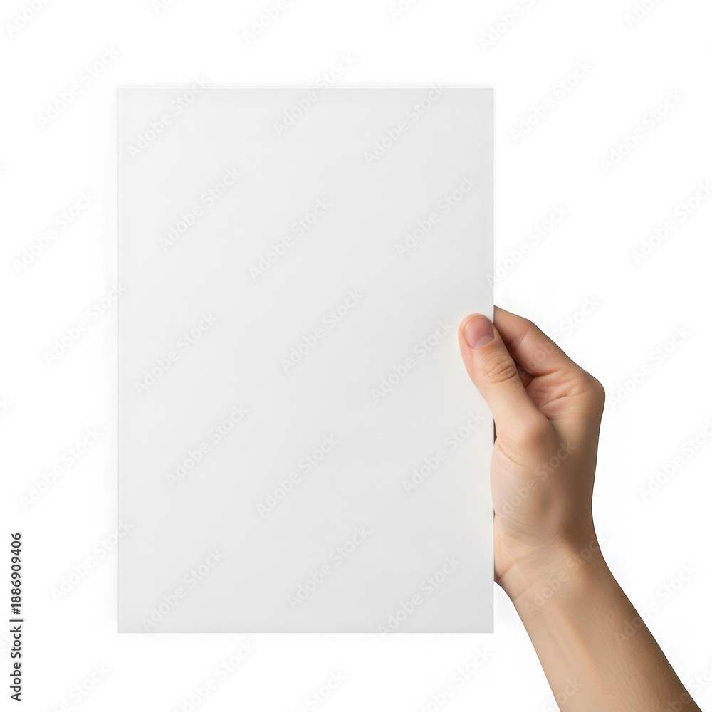 Obraz premium Hand holding a blank white paper sheet isolated on transparent background