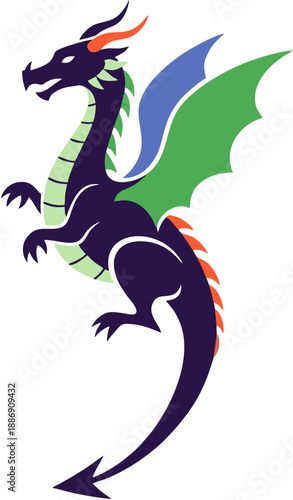 Colorful dragon with wings spread.