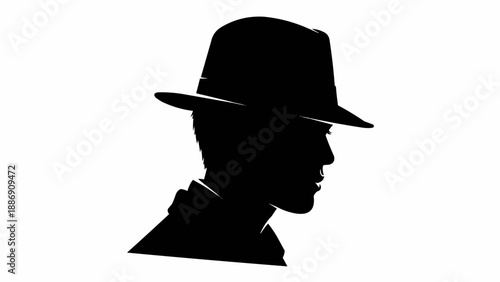 Silhouette of a man wearing a fedora hat in profile view.