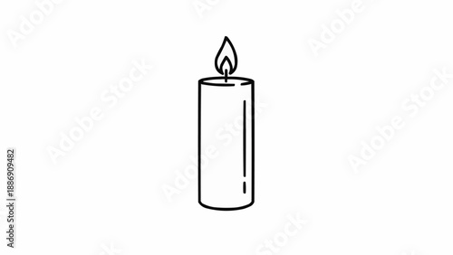 Simple Line Drawing of a Burning Candle with Flame.