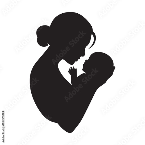 Silhouette of mom and baby on white