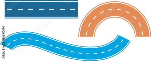 Set of colorful curved ribbons and stripes for design elements