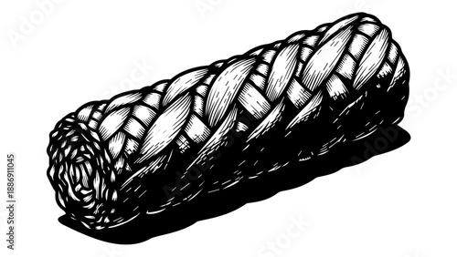 High-contrast black-and-white illustration of a meticulously woven basket with intricate patterns