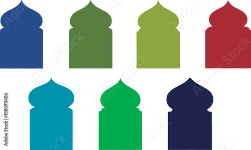 Set of colorful stylized pagoda icons in different shades