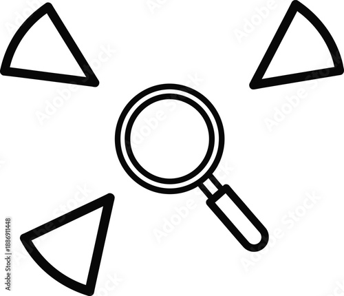 Radioactive symbol with magnifying glass icon for hazardous material detection