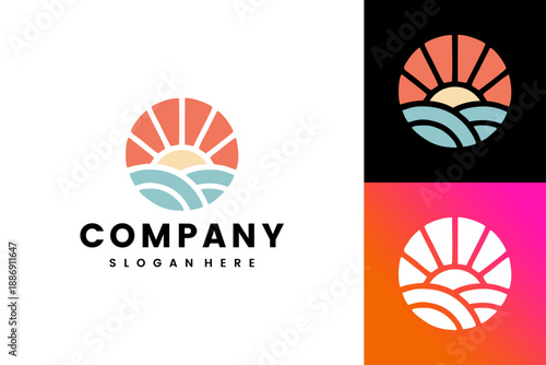 Abstract Sun and Ocean Waves Logo Concept
