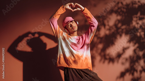 Man forming heart shape with hands