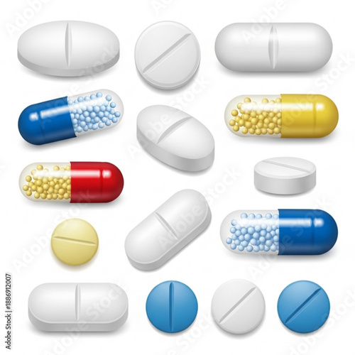 Colorful pills and capsules for medical use