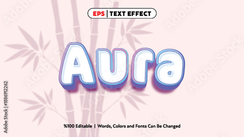 Glossy bubbly 3d text effect aura with pastel colors and soft shadow on pale pink background with bamboo leaf silhouette for elegant stylish design