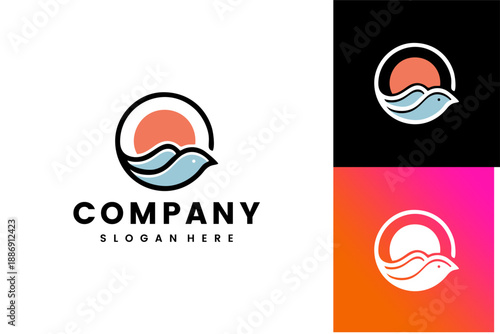 Abstract Sun and Ocean Waves Logo Concept