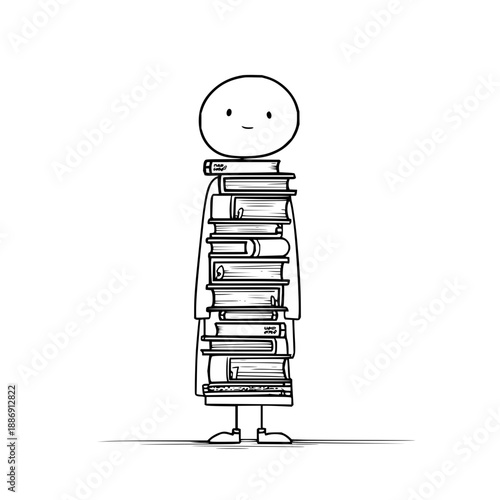 Sad Man Carrying Stack of Books