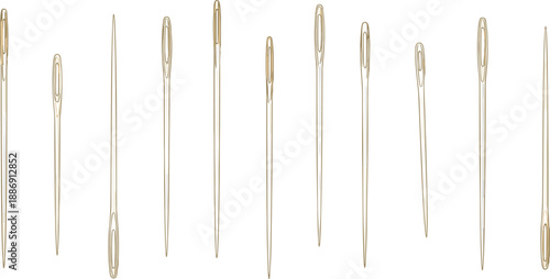 needle, sewing, thread, tailoring, textile, tool, craft, stitching, embroidery, vector, illustration, metal, equipment, collection, set, fashion, design, background, graphic