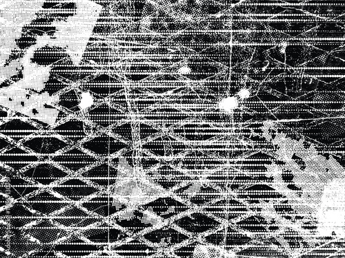 Glitch distorted grungy overlay  grange texture. Textured and glitched technology background. Screen print effect .Vector overlay background with a halftone dots screen print texture