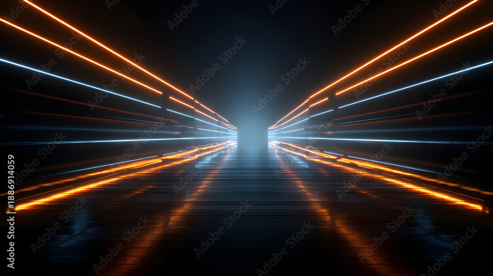 Obraz premium Neon light corridor with glowing lines