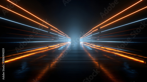 Neon light corridor with glowing lines