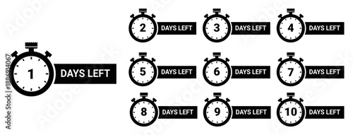 Countdown timer graphic a series of stopwatch icons indicating 1 to 10 days left