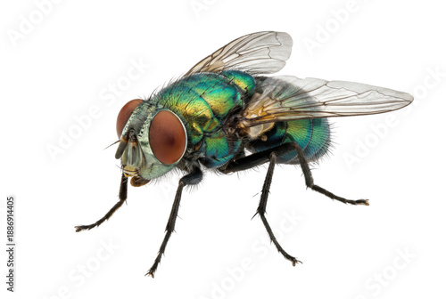 Metallic Green Bottle Fly Isolated on White Background